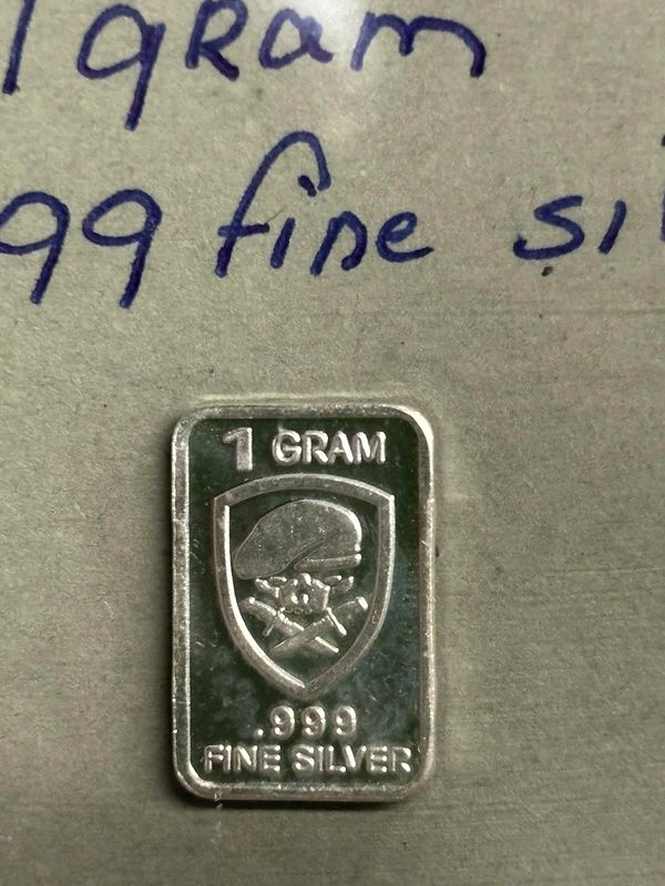 Close-up of a 1 gram .999 fine silver bar